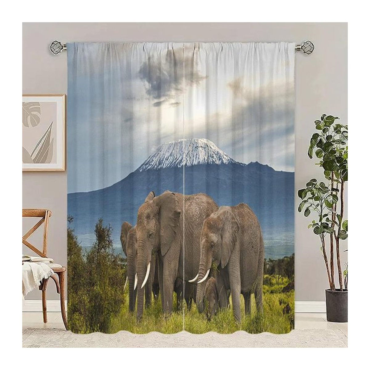 Set aus 2 Vorhängen mit Elefanten-Aufdruck aus Polyester für Wohnzimmer und Schlafzimmer, Breite: 100 cm, Höhe: 70 cm - Bild 1