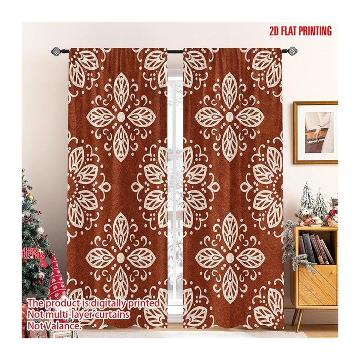 Set aus 2 Weihnachts-Vorhängen mit Lebkuchenhaus-Motiv von Tonnika Chen, Farbe: Braun, Breite: 100 cm, Höhe: 70 cm - Bild 1