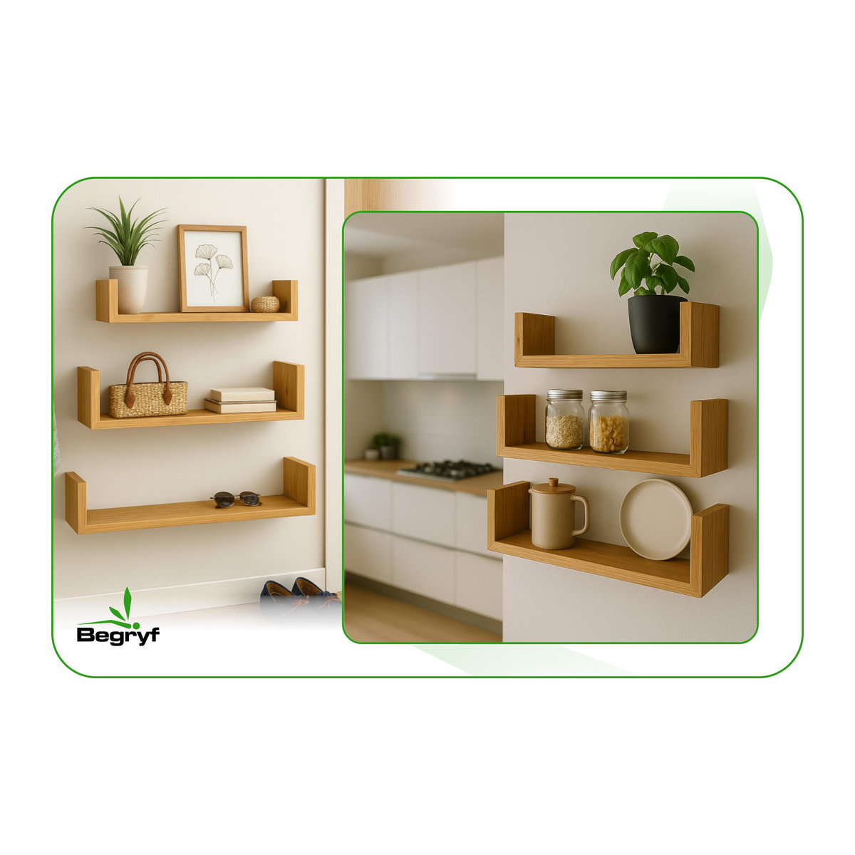 Set aus 3 Wandregalen in Dunkle Erle, modernes Design für Wohnzimmer und Schlafzimmer, B/T/H: 60 x 15 x 10 cm - Bild 2