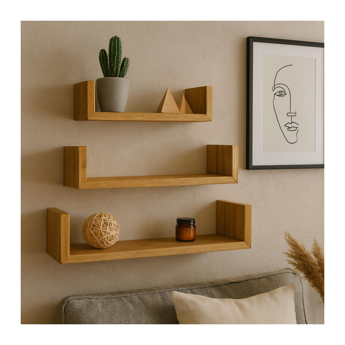 Set aus 3 Wandregalen in Dunkle Erle, modernes Design für Wohnzimmer und Schlafzimmer, B/T/H: 60 x 15 x 10 cm - Bild 4