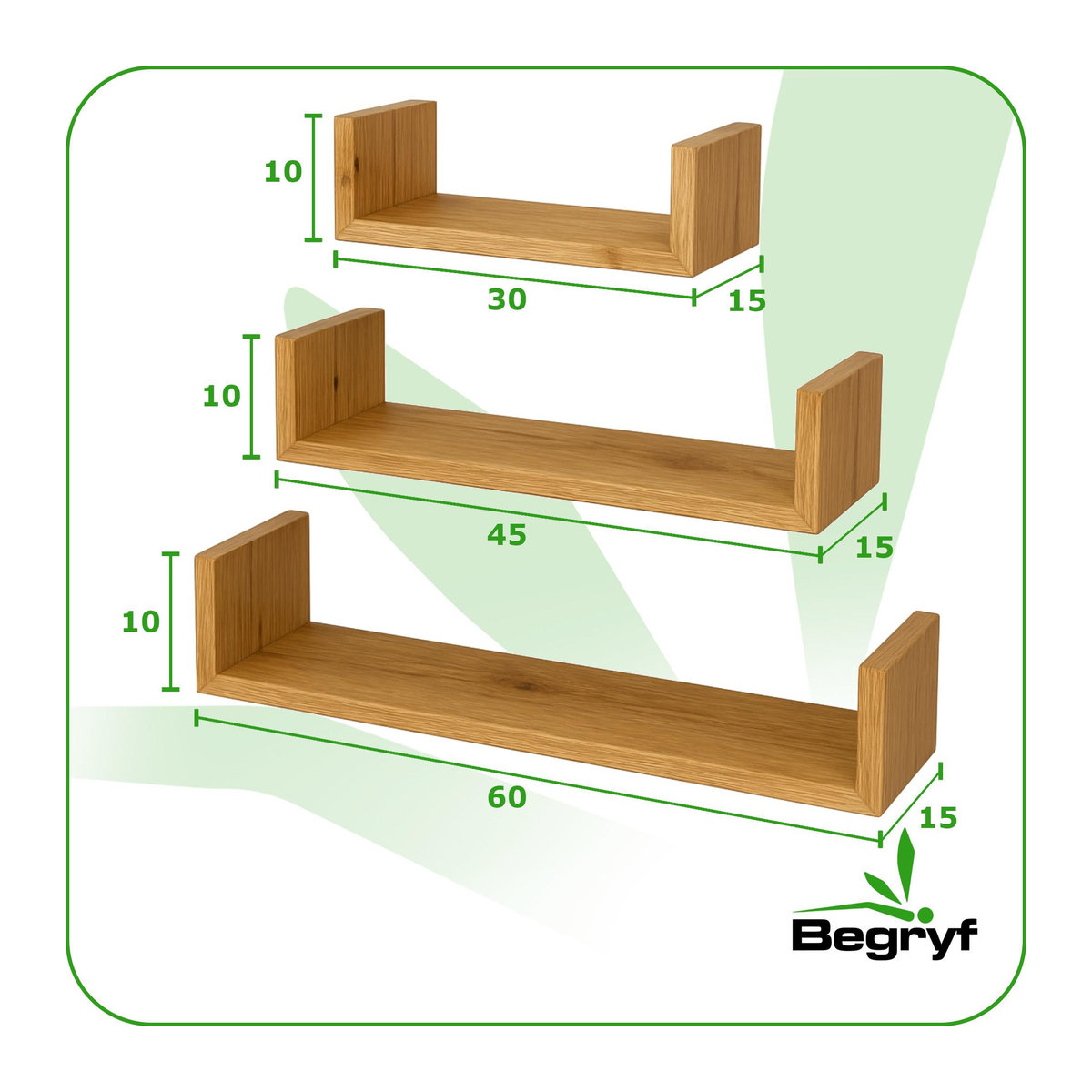Set aus 3 Wandregalen in Dunkle Erle, modernes Design für Wohnzimmer und Schlafzimmer, B/T/H: 60 x 15 x 10 cm - Bild 5