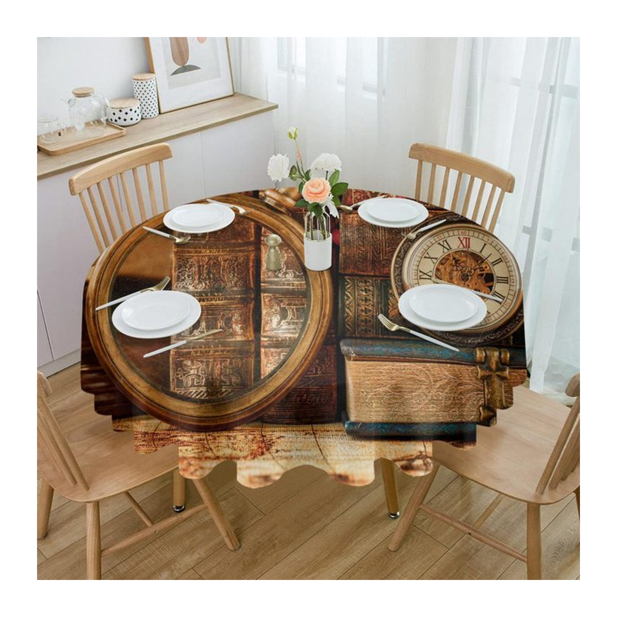 Set aus 4 wasserdichten Tischsets mit Retro-Uhren- und Kartenmotiv für Hochzeit, Party und Zuhause, B/H: 33 x 48 cm - Bild 1