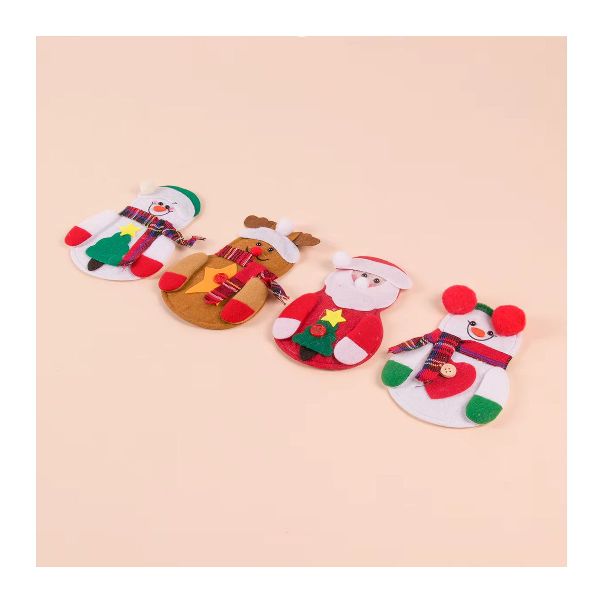 Set aus 8 oder 12 Bestecktaschen mit Weihnachtsdesign Santa Claus Elch und Schneemann für die Tischdekoration in Mehrfarbig - Bild 3