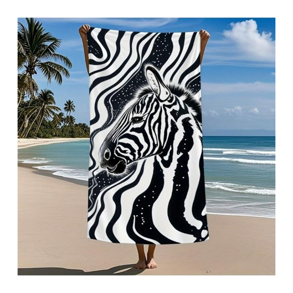 Set aus schnelltrocknenden Mikrofaser-Badetüchern mit Zebrastreifen in Schwarz-Weiß, B: 40 cm, H: 60 cm - Bild 1