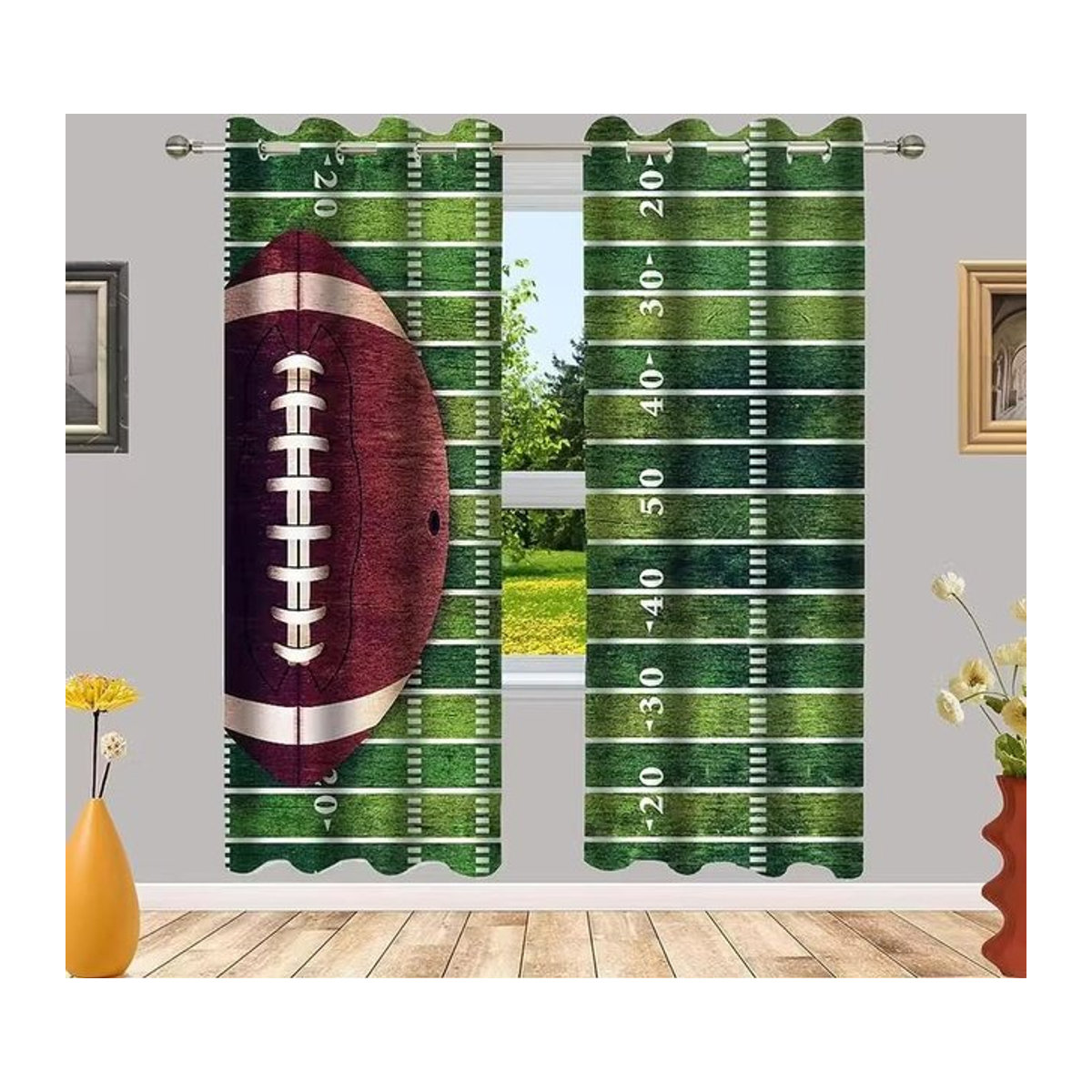 Set mit 2 Football-Print-Vorhängen aus Polyester für Wohnzimmer und Schlafzimmer, B: 100 cm, H: 70 cm - Bild 1