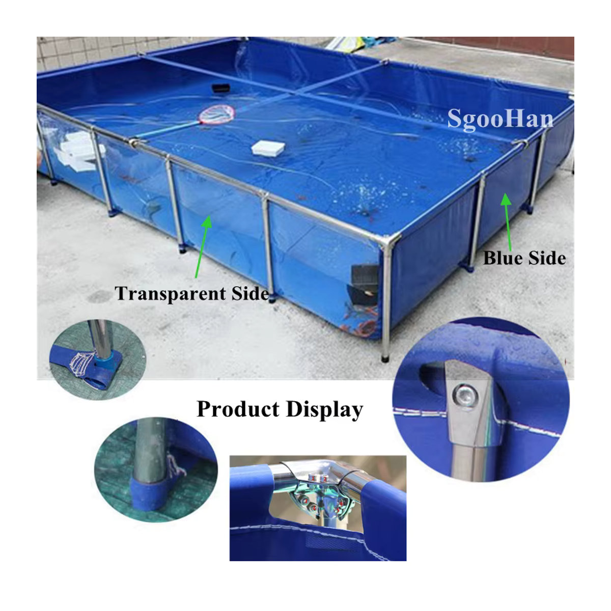 SgooHan Canvas-Wasserpool in Blau-Transparent mit Edelstahl-Stützgestell für Heimaquarium, Fischbecken und Aquakultur - Bild 2