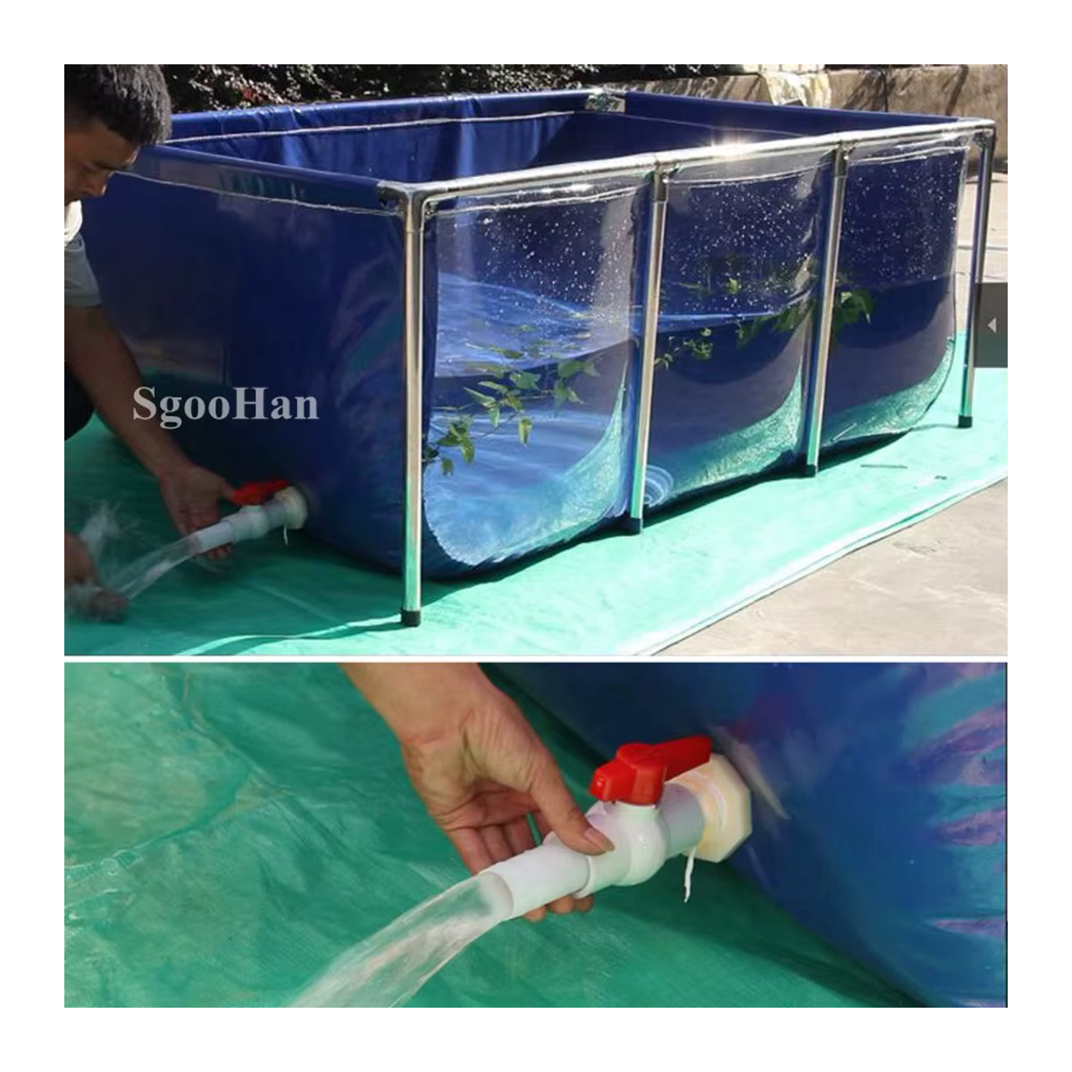SgooHan Canvas-Wasserpool in Blau-Transparent mit Edelstahl-Stützgestell für Heimaquarium, Fischbecken und Aquakultur - Bild 3