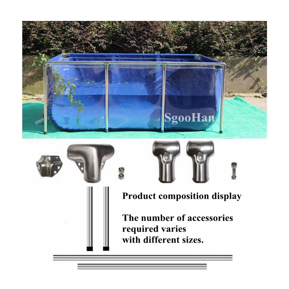 SgooHan Canvas-Wasserpool in Blau-Transparent mit Edelstahl-Stützgestell für Heimaquarium, Fischbecken und Aquakultur - Bild 4