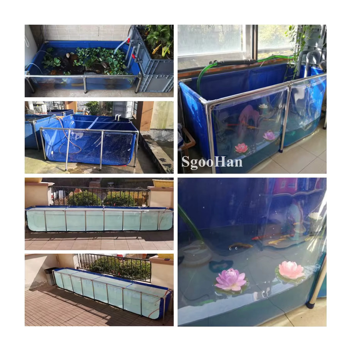 SgooHan Canvas-Wasserpool in Blau-Transparent mit Edelstahl-Stützgestell für Heimaquarium, Fischbecken und Aquakultur - Bild 5