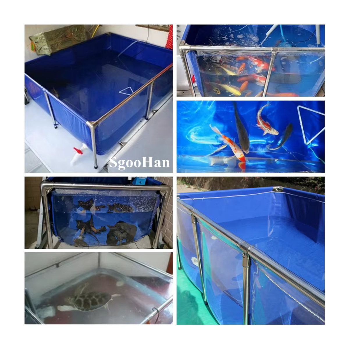 SgooHan Canvas-Wasserpool in Blau-Transparent mit Edelstahl-Stützgestell für Heimaquarium, Fischbecken und Aquakultur - Bild 6