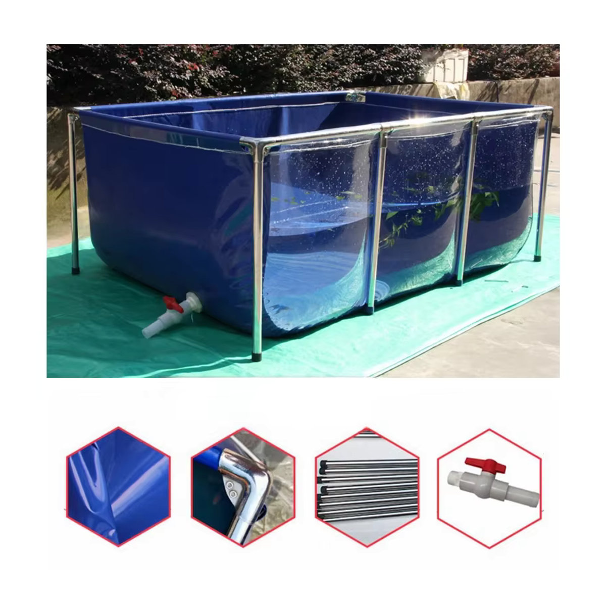 SgooHan Canvas-Wasserpool in Blau-Transparent mit Edelstahl-Stützgestell für Heimaquarium, Fischbecken und Aquakultur - Bild 7