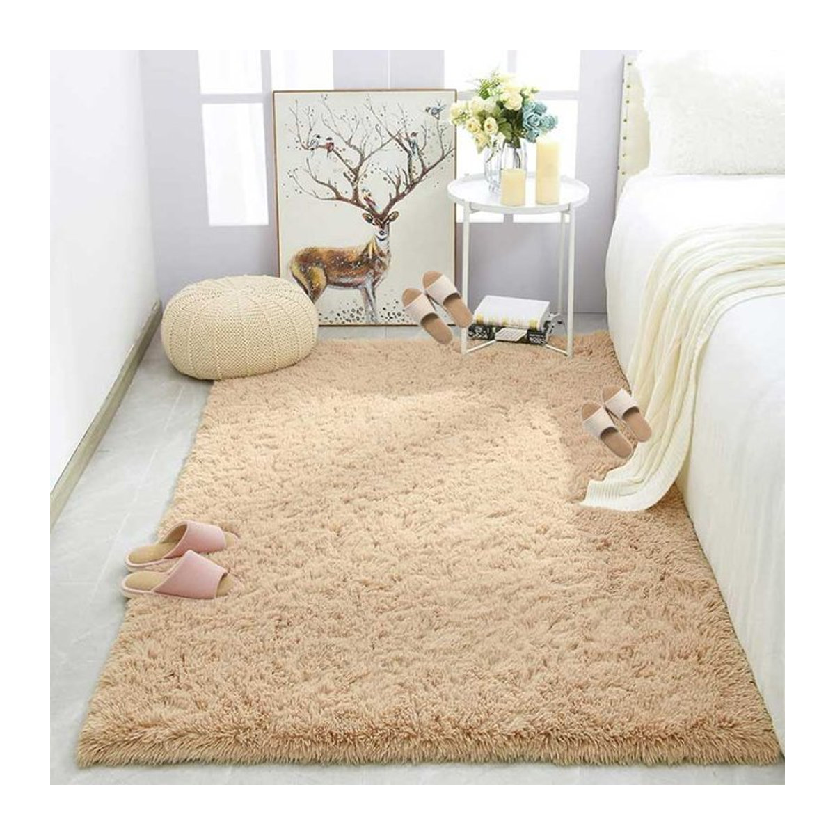 Shag Teppich aus Seide und Wolle in Camel für Wohnzimmer und Schlafzimmer mit rutschfester Unterseite - Bild 1