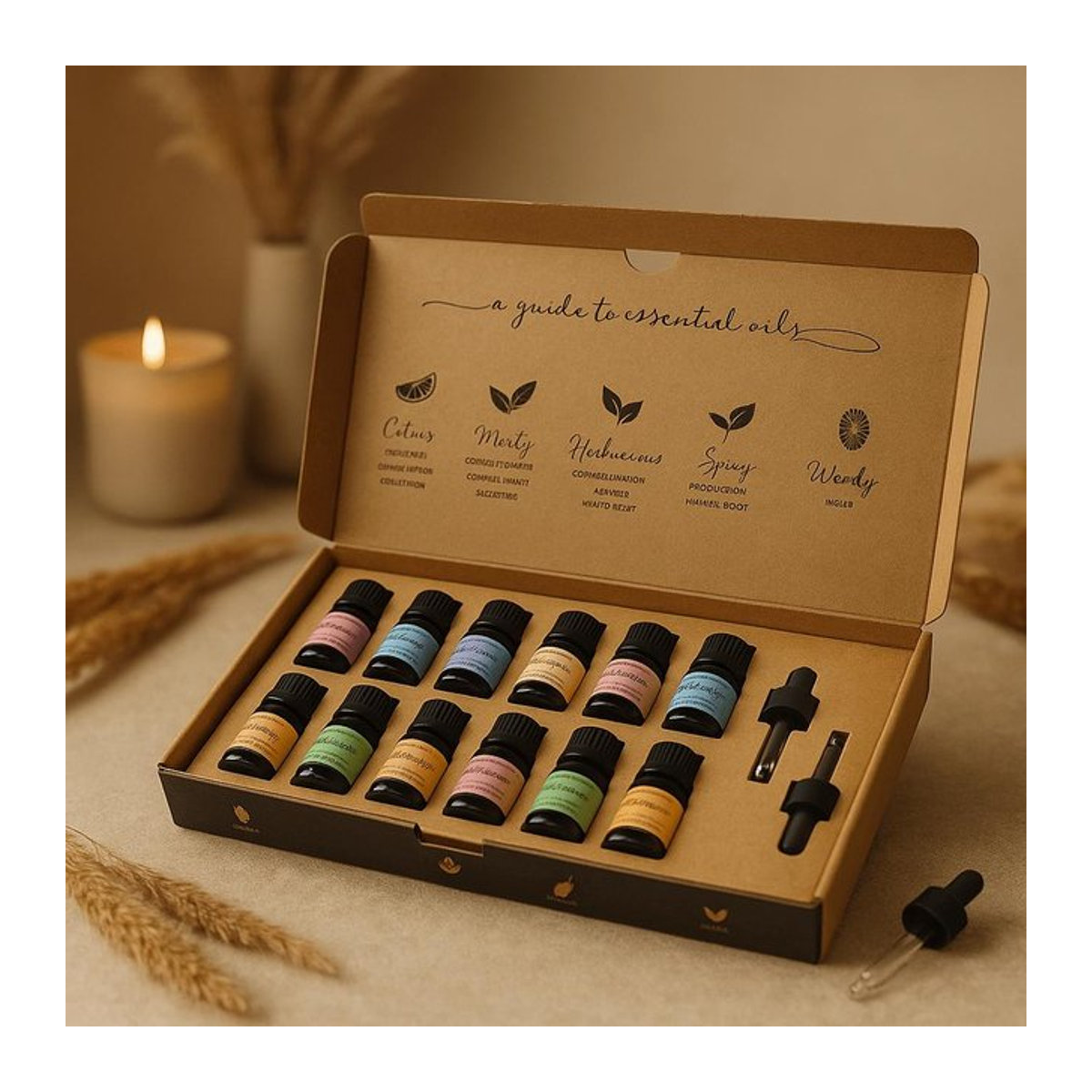 SHAMTAM Aromatherapie Ätherische Öle Set Herbst, 12er Pack in braunen Glasflaschen - Bild 1