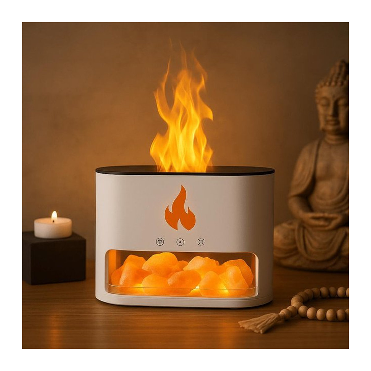 SHAMTAM Ätherischer Öl-Diffusor mit Flammeneffekt aus Himalaya-Salz in Weiß mit USB-C Anschluss - Bild 1