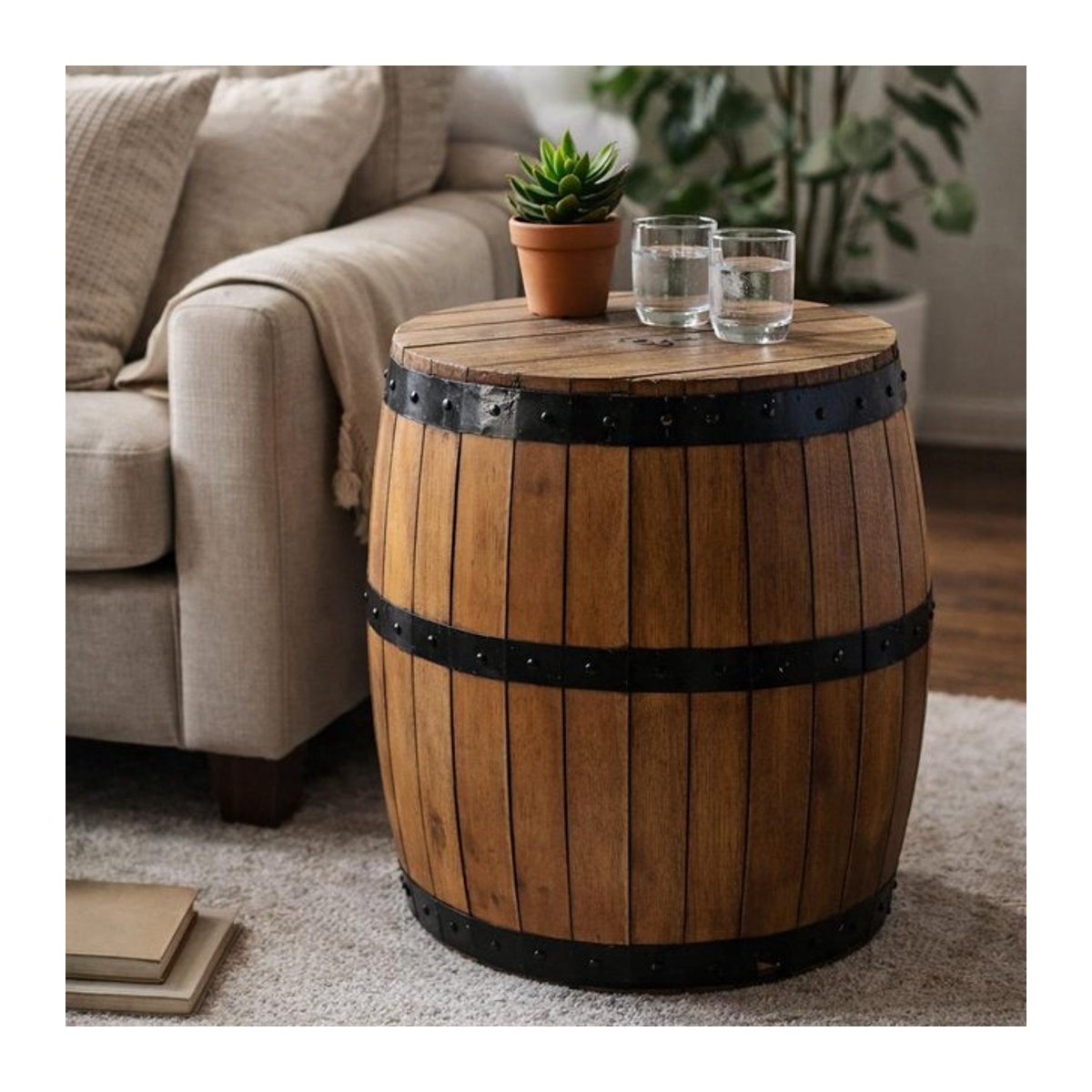 SHAMTAM Bierfasshocker und Sonnenschirmständer aus Naturholz B: 38 cm, T: 32 cm - Bild 1