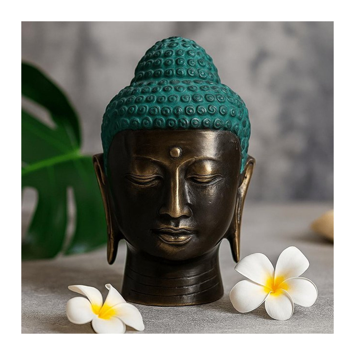 SHAMTAM Buddha-Kopf in Antik-Optik aus Messing in Bronze und Türkisgrün - Bild 1
