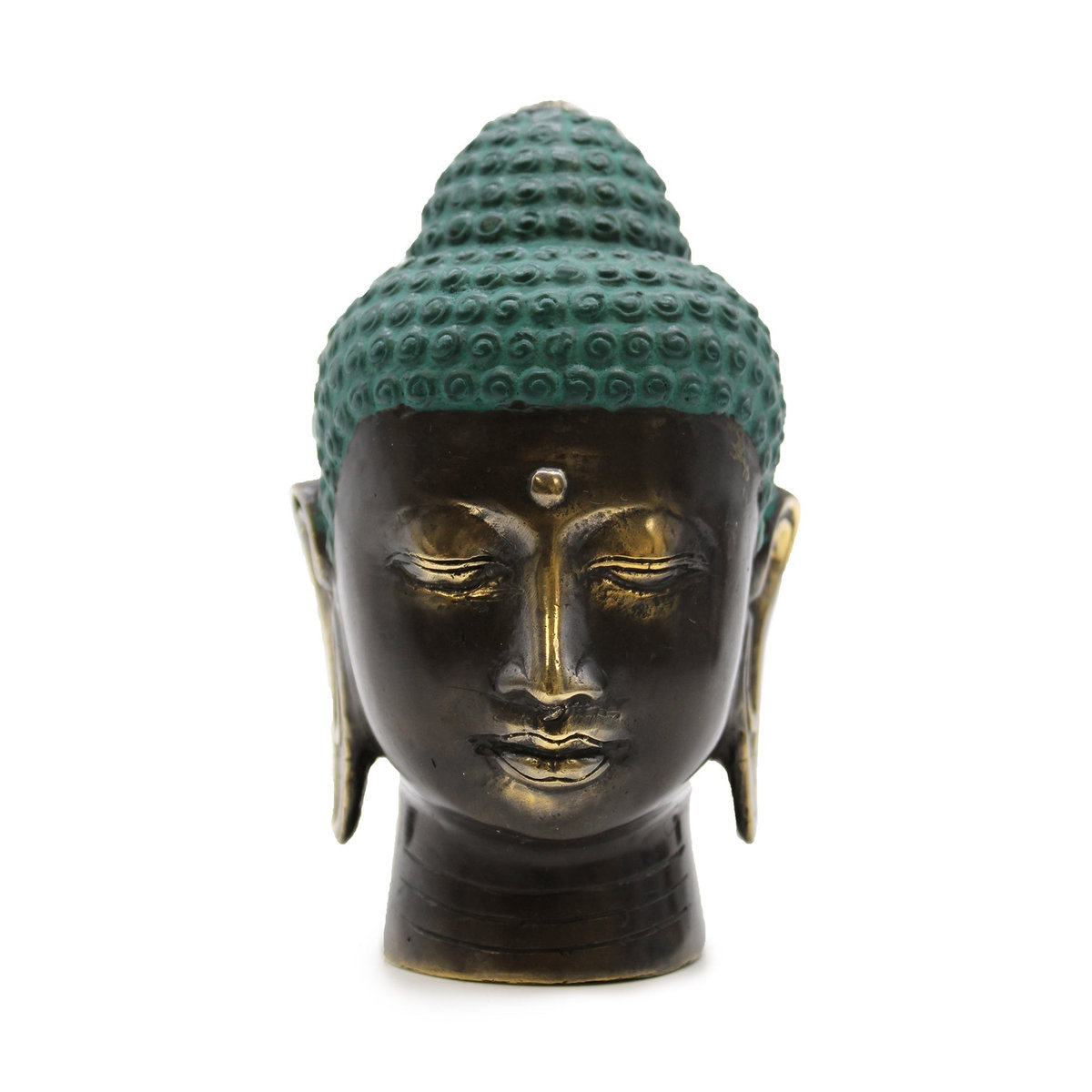 SHAMTAM Buddha-Kopf in Antik-Optik aus Messing in Bronze und Türkisgrün - Bild 2