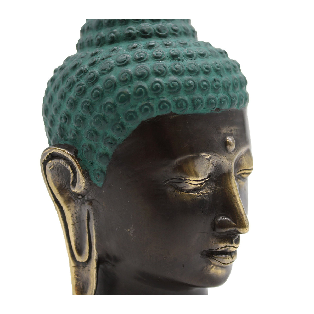 SHAMTAM Buddha-Kopf in Antik-Optik aus Messing in Bronze und Türkisgrün - Bild 3
