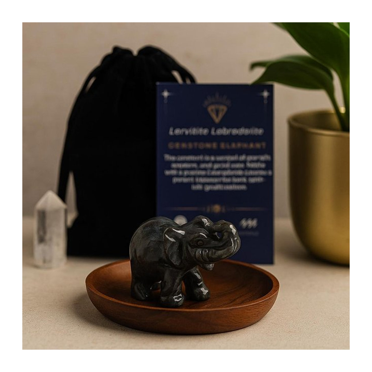 SHAMTAM Elefantenfigur aus Larvikit in Anthrazit und Dunkelgrau, B/T/H: 5,0 x 3,5 x 2,5 cm - Bild 1