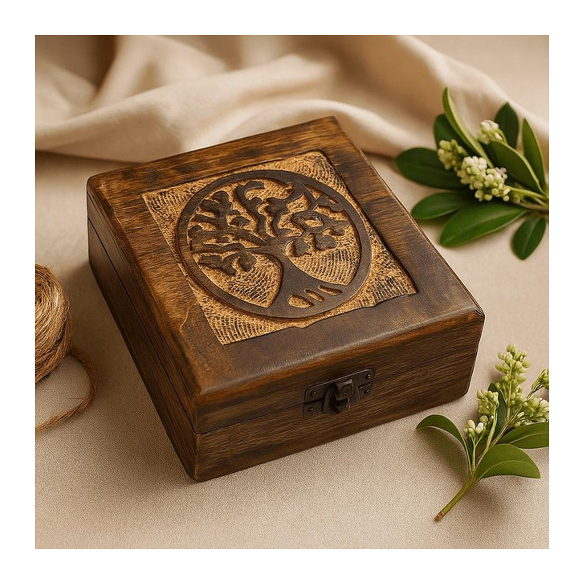 SHAMTAM Erinnerungsbox aus Holz mit Lebensbaum Motiv in Braun, B/T/H: 13 x 13 x 6 cm - Bild 1