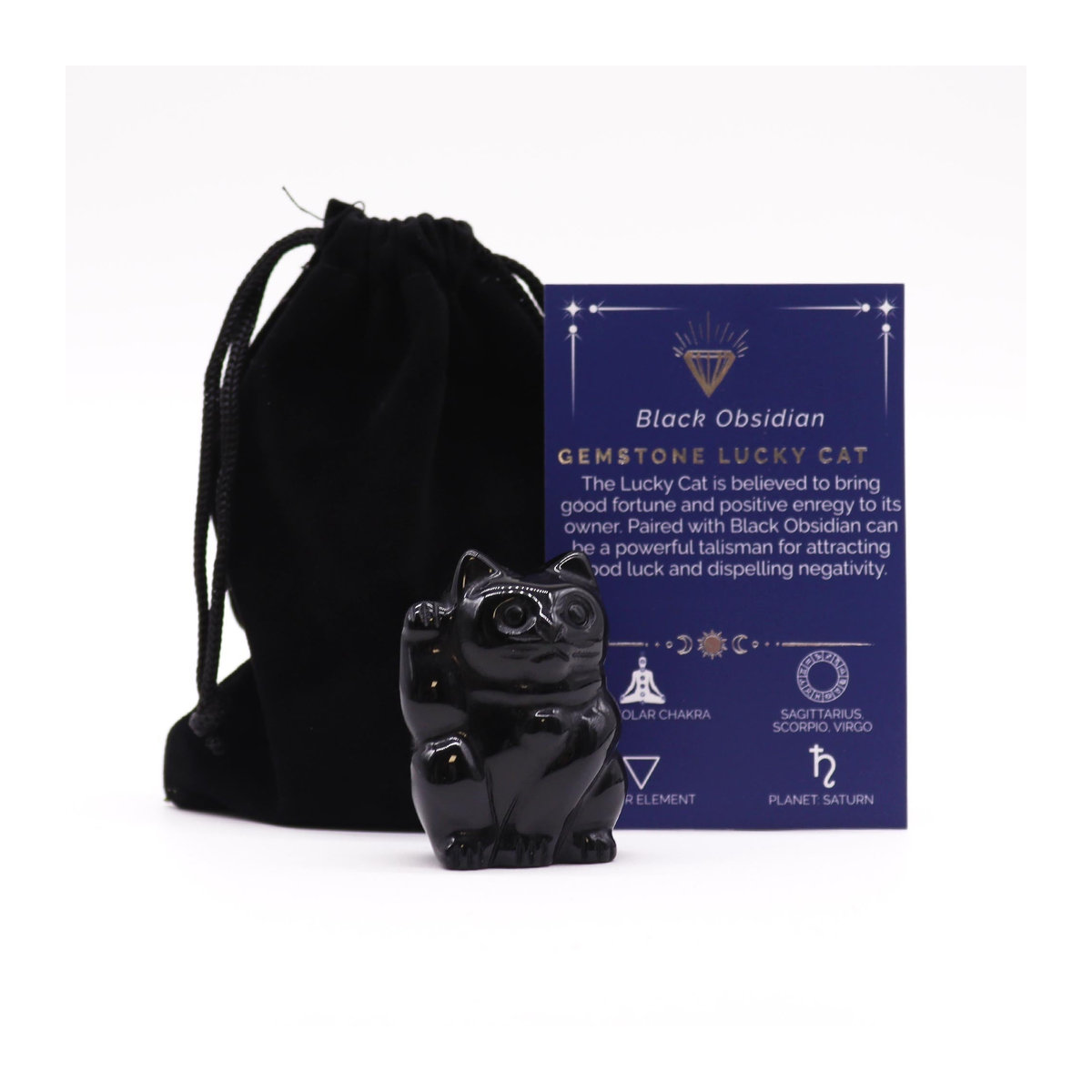 SHAMTAM Glückskatzenfigur aus schwarzem Obsidian, B/T/H: 5,0 x 3,5 x 2,5 cm - Bild 2