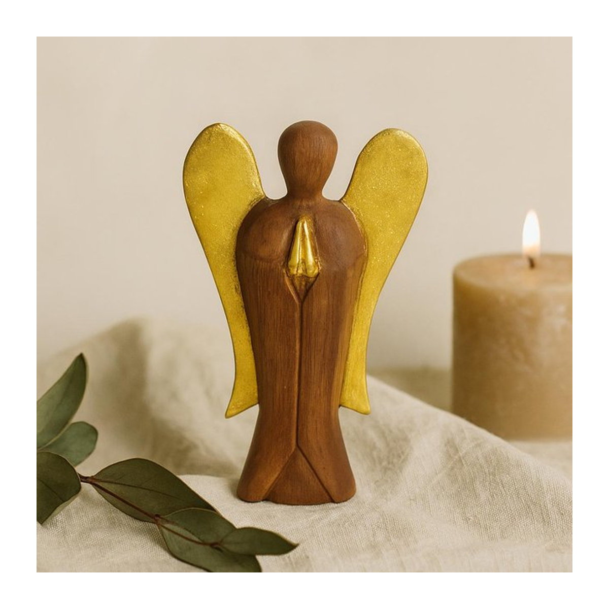 SHAMTAM Holz-Engelfigur in Braun, Höhe: 15 cm - Bild 1