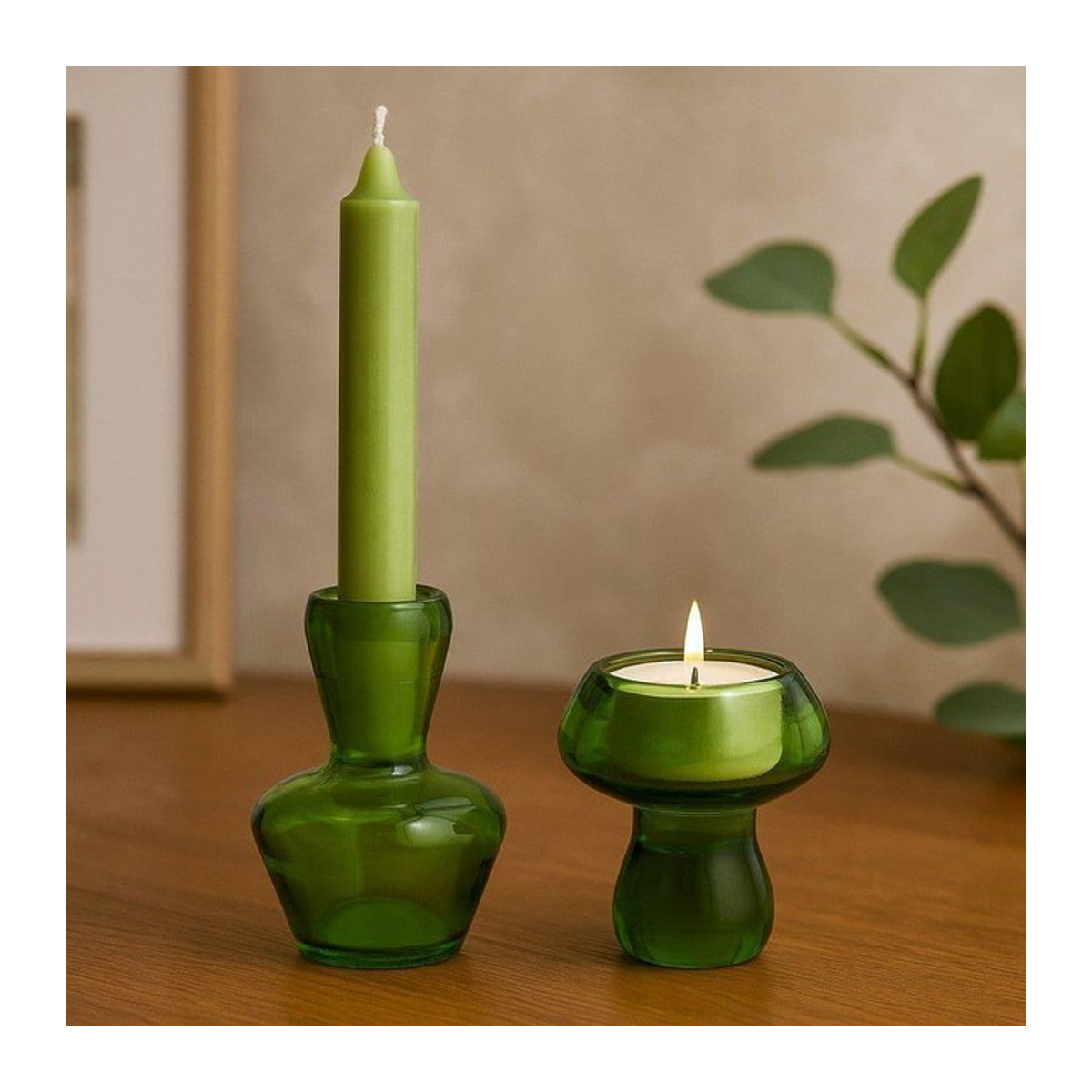 SHAMTAM Kerzenhalter Pilz Set aus 2 Stück in Jade Hellgrün aus Glas - Bild 1