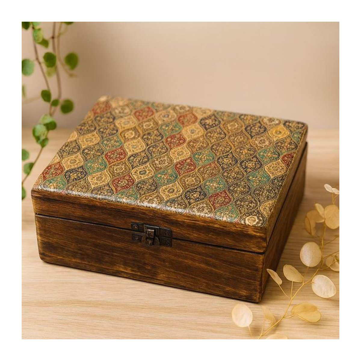 SHAMTAM Mango-Holzbox mit glasierter Keramik und Spitzbogenmuster, B/T/H: 20 x 15 x 7,5 cm - Bild 1