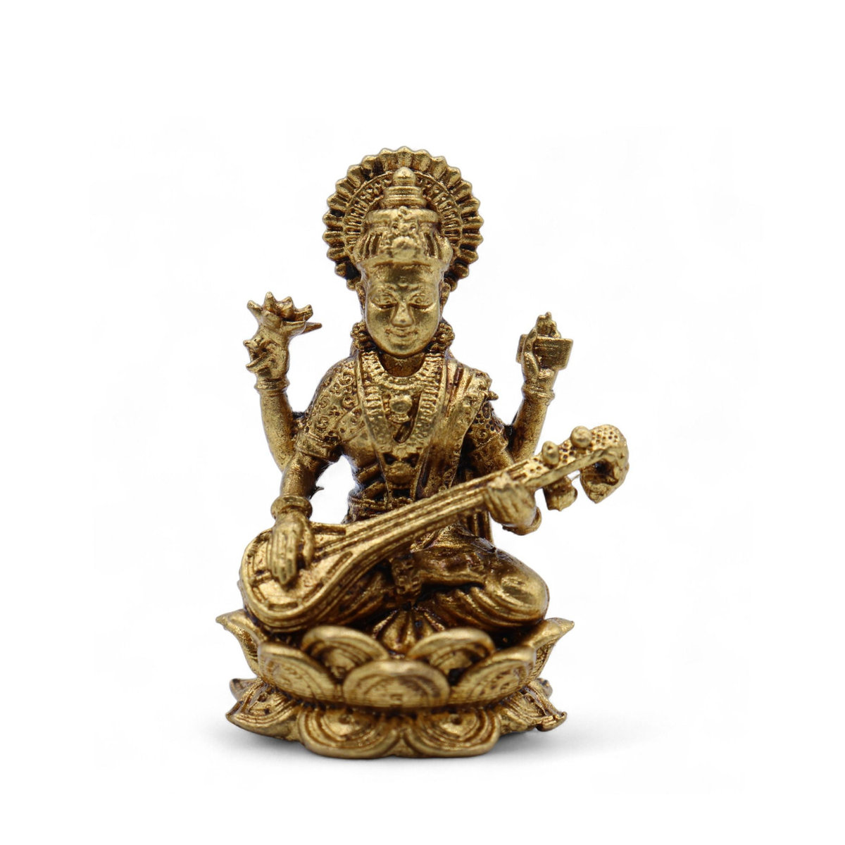 SHAMTAM Mini-Idol der Göttin Saraswati aus Messing in Gold, Höhe: 3,4 cm - Bild 2
