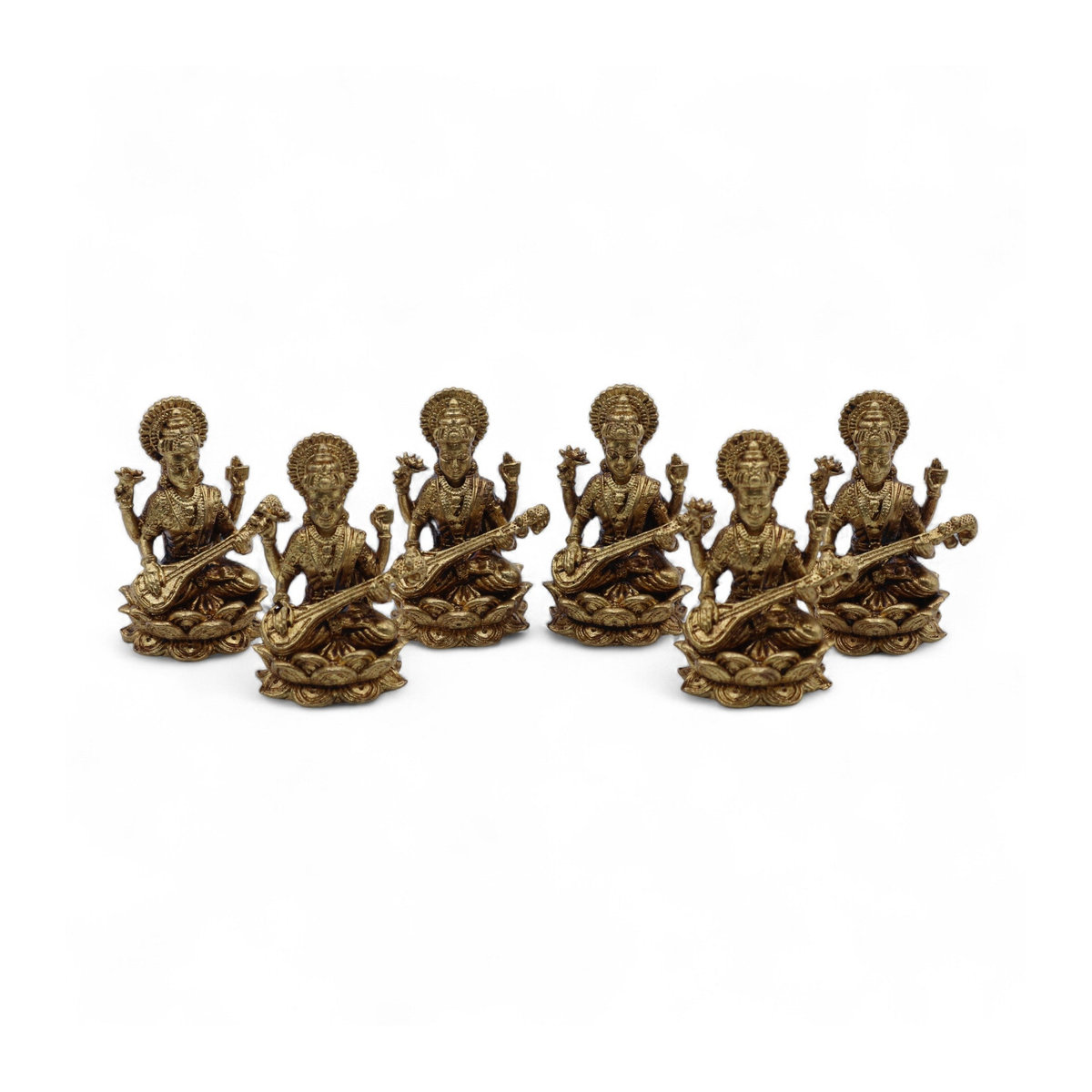 SHAMTAM Mini-Idol der Göttin Saraswati aus Messing in Gold, Höhe: 3,4 cm - Bild 3