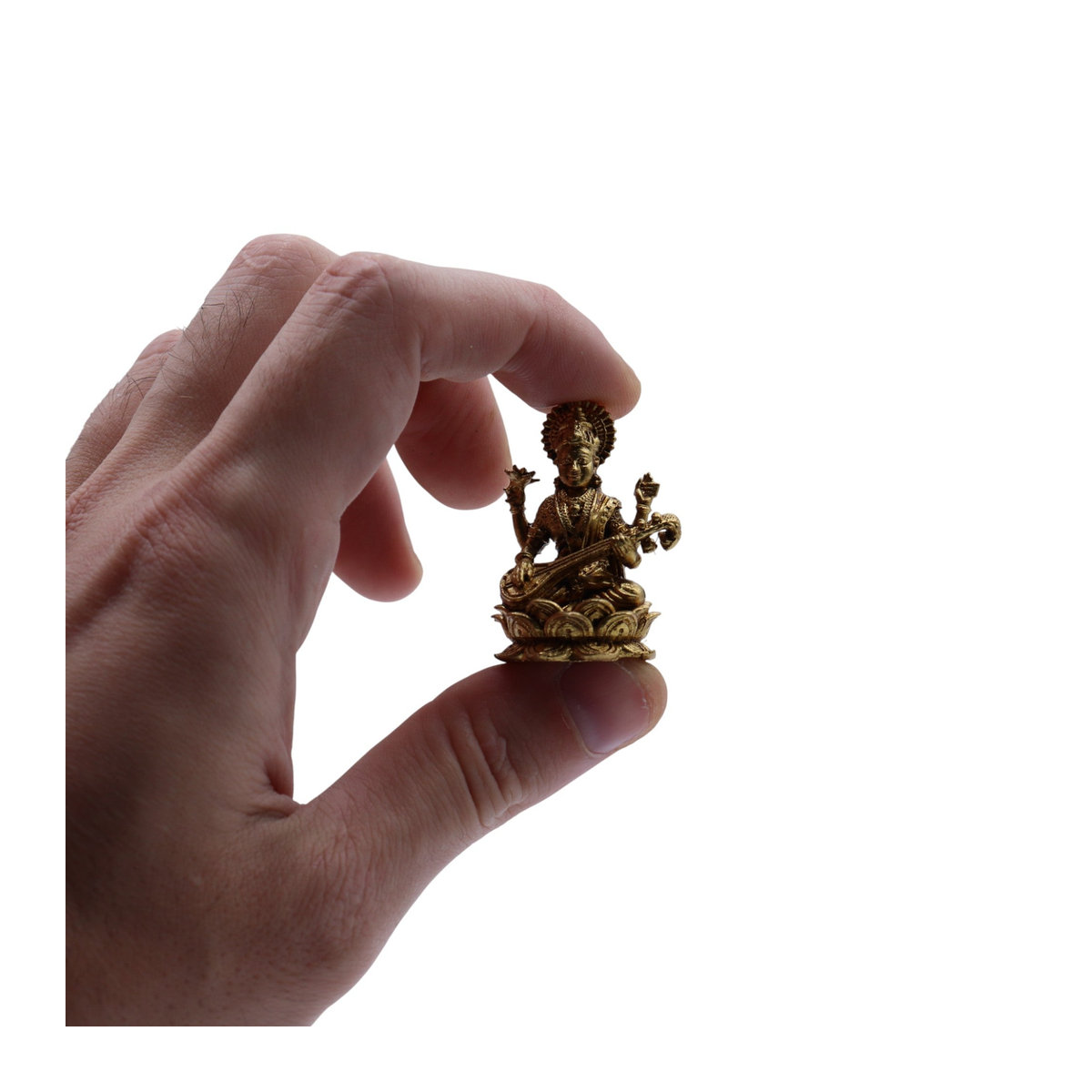 SHAMTAM Mini-Idol der Göttin Saraswati aus Messing in Gold, Höhe: 3,4 cm - Bild 4