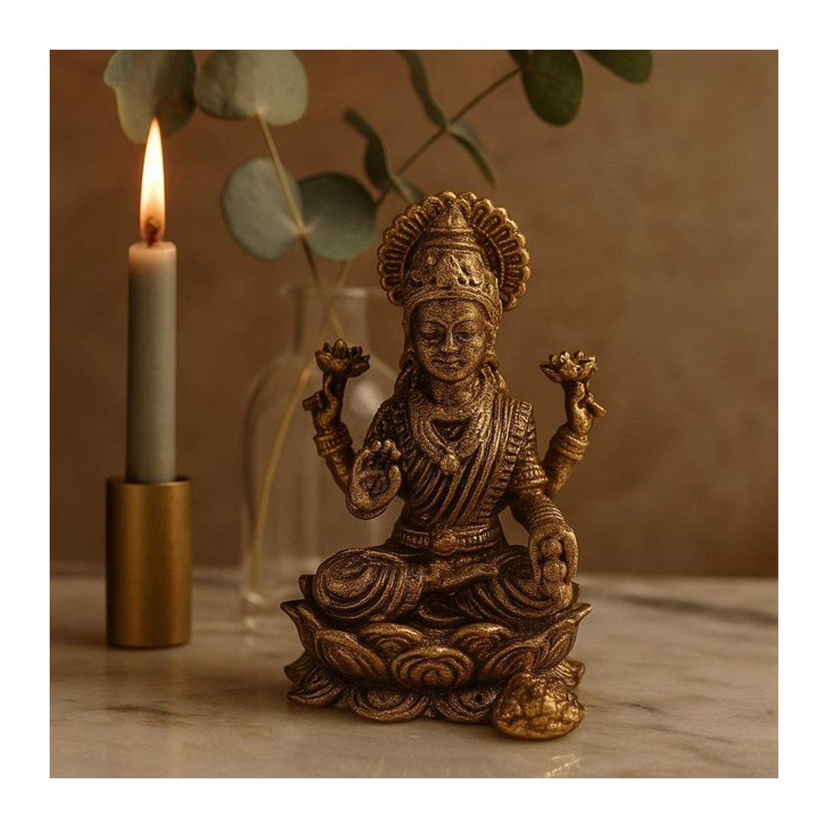 SHAMTAM Miniatur-Idol der Göttin Lakshmi aus Messing, 3 cm - Bild 1