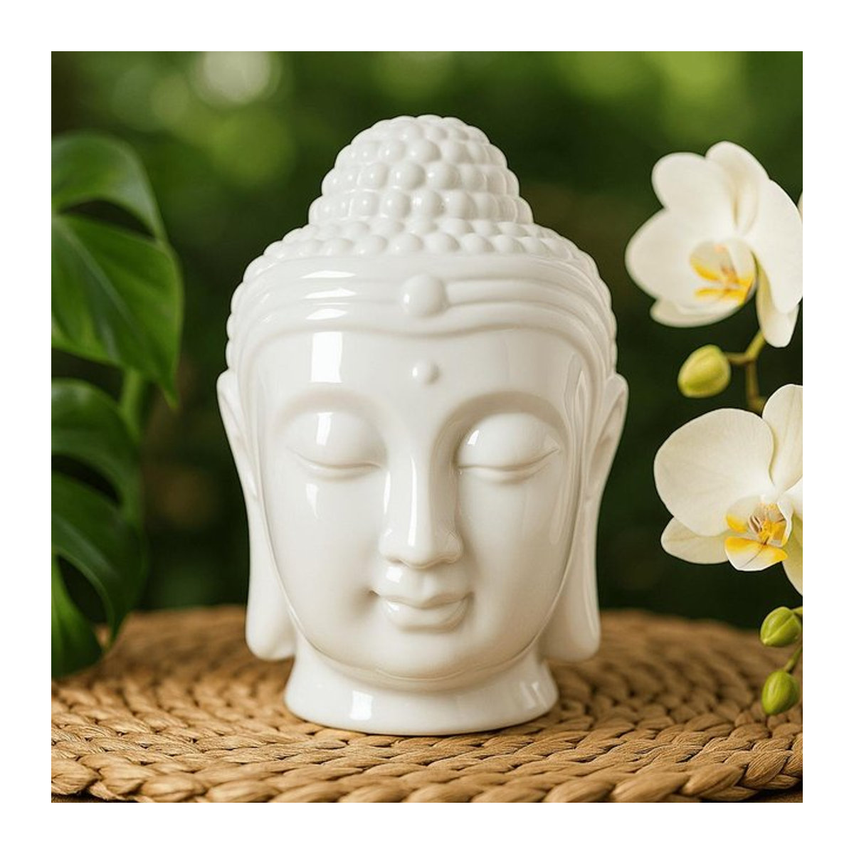 SHAMTAM Öl- und Wachsschmelz-Brenner Buddha-Kopf in Weiß für Teelicht - Bild 1