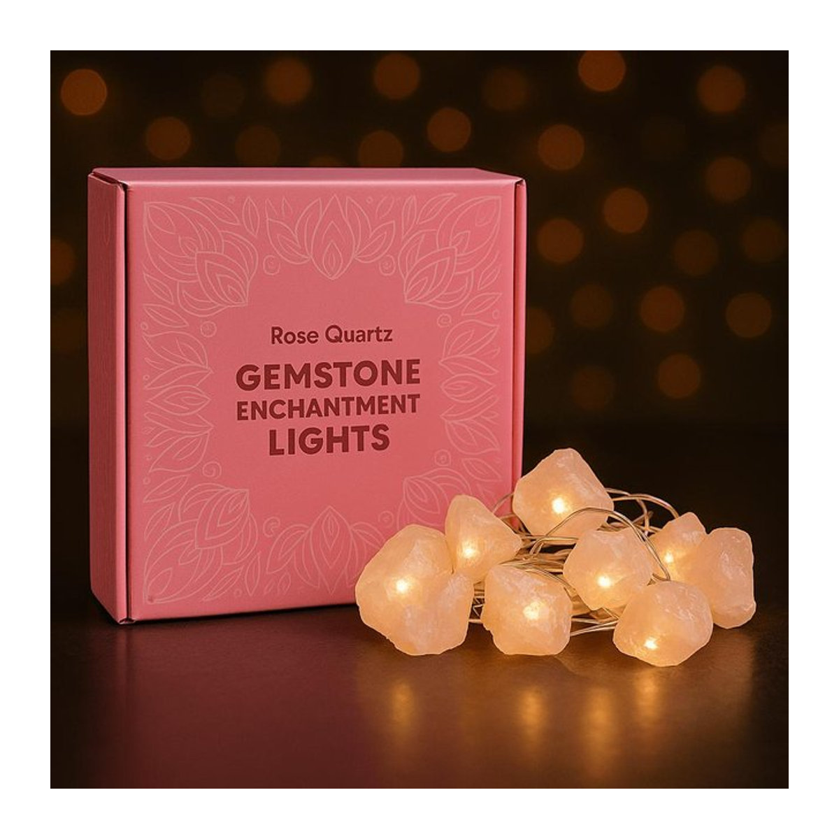 SHAMTAM Rosenquarz LED-Lichterkette in Rosa mit warmweißem Licht via USB - Bild 1