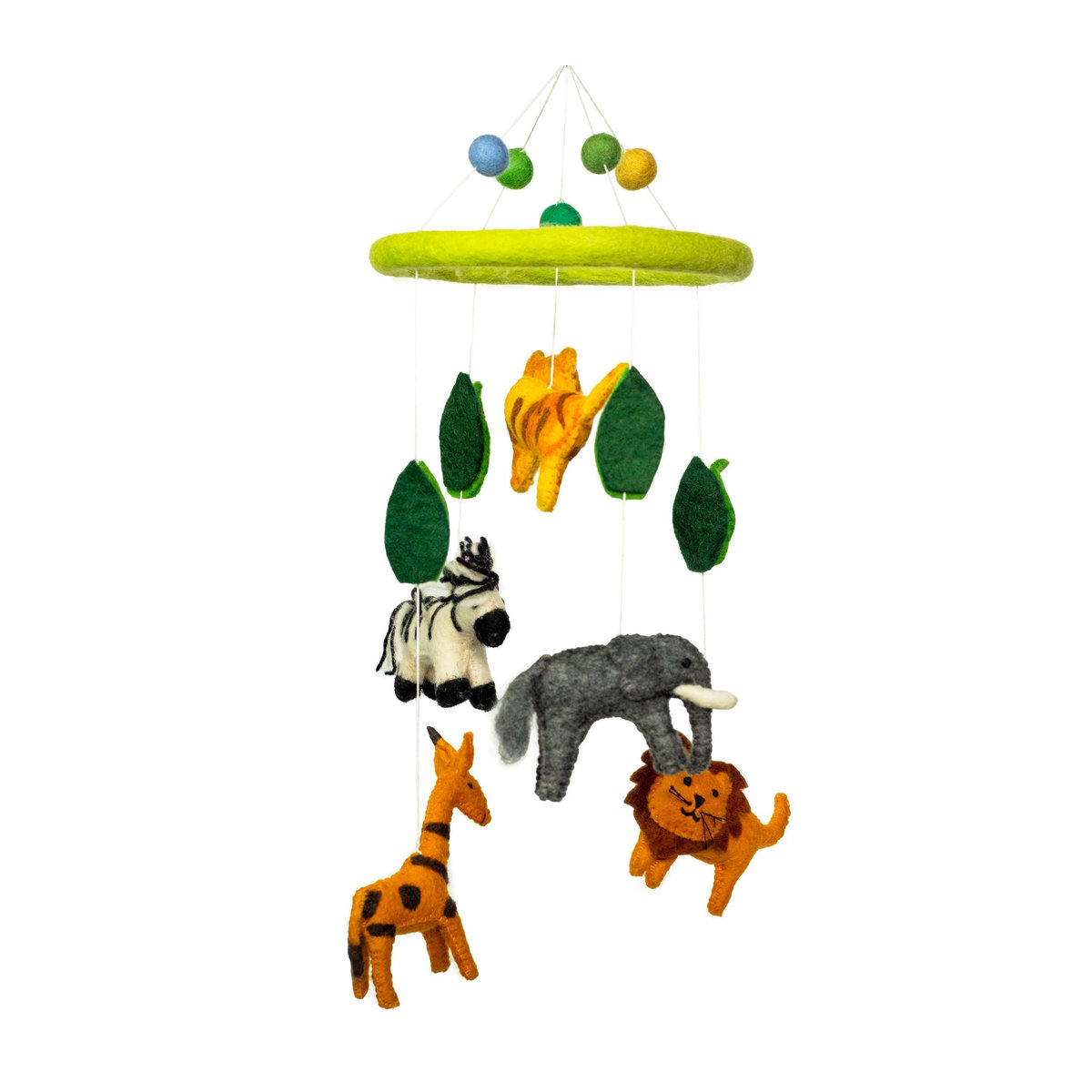 SHAMTAM Safari Baby Mobile aus Filz in Grün mit Zebra, Elefant, Giraffe und Löwe, handgenäht - Bild 2