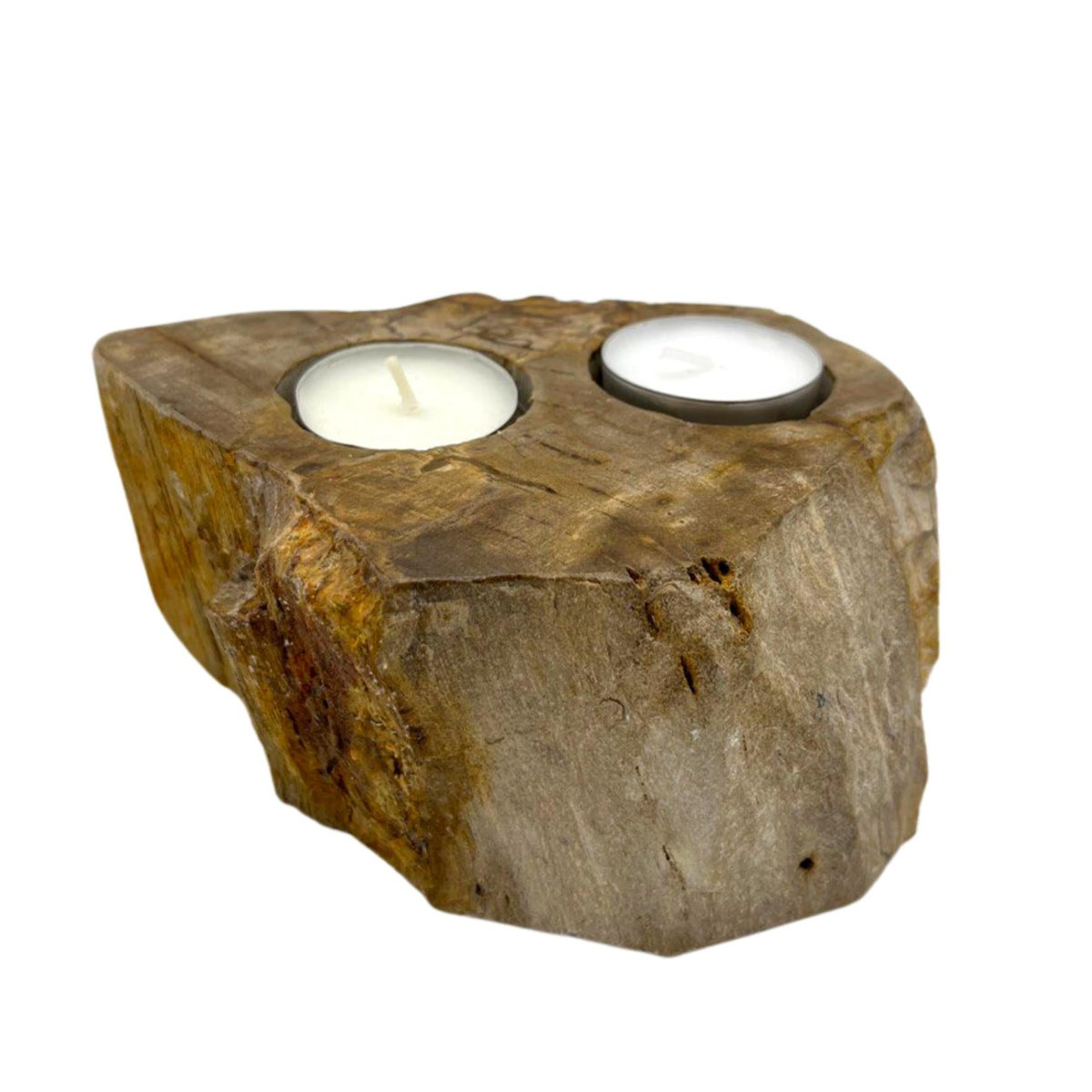SHAMTAM Teelichthalter Set aus versteinertem Holz in Braun, Beige und Grau mit Mulden im minimalistischen Design - Bild 2