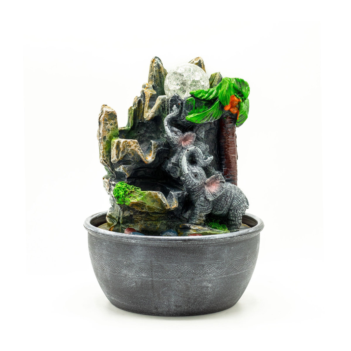 SHAMTAM Tischbrunnen Elefanten und Palme in Grau aus Harz, Höhe: 25 cm, Breite: 25 cm, Tiefe: 25 cm - Bild 2