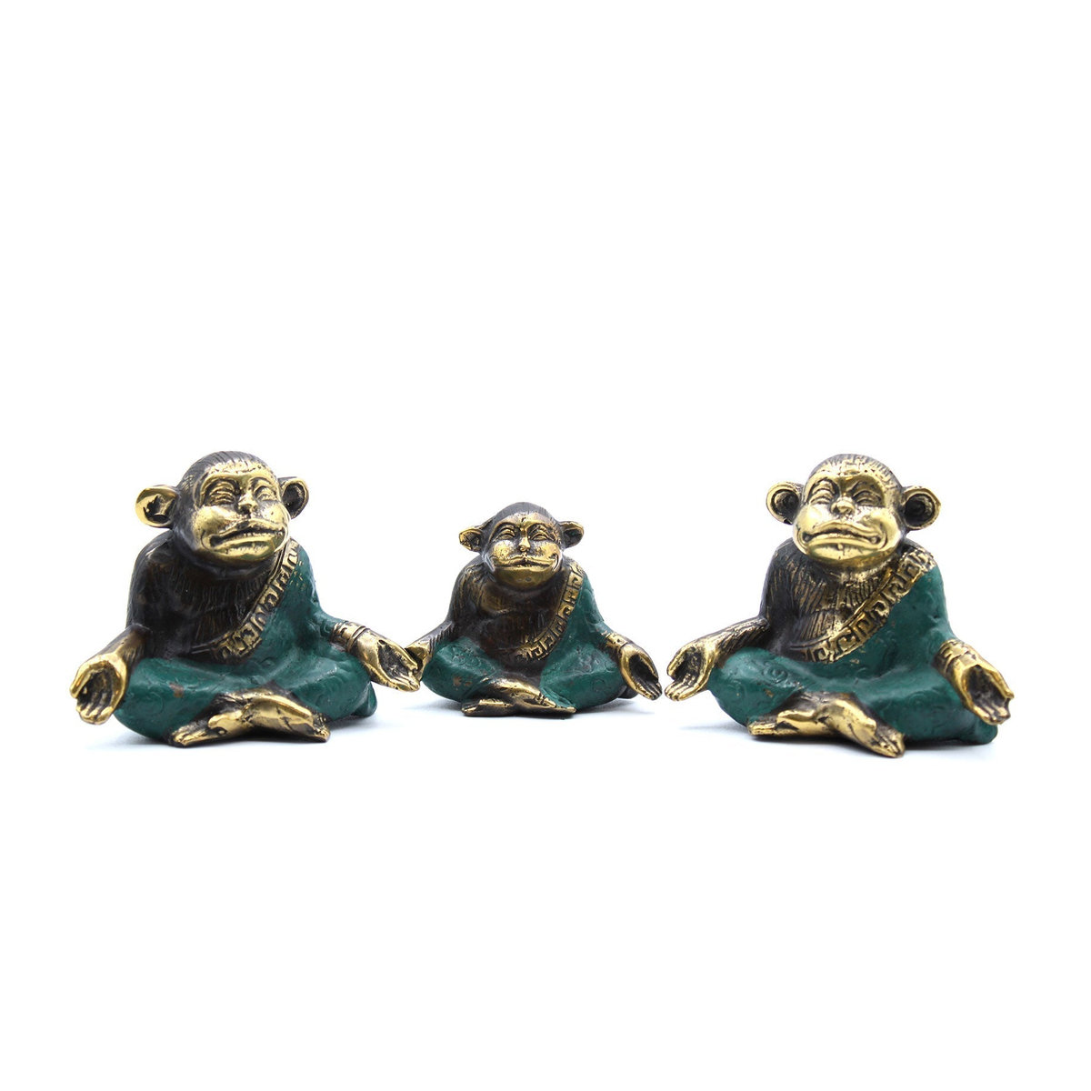 SHAMTAM Yoga Affenfiguren aus Messing im 3er Set in Gold und Grün-Türkis - Bild 2