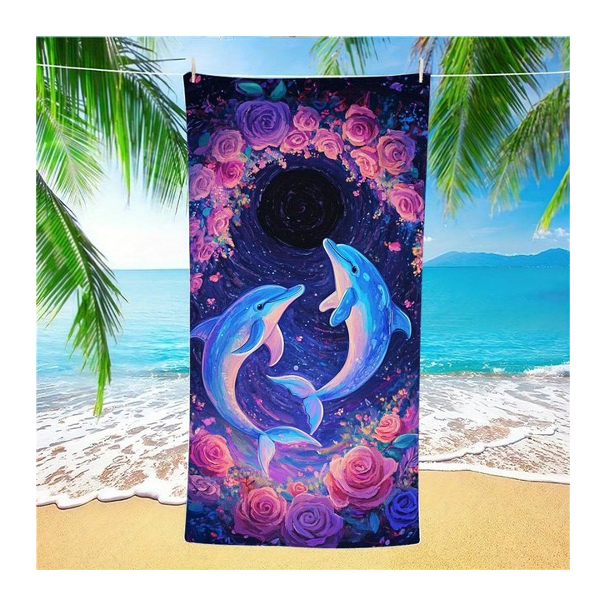 Shanika Chen Handtuch mit Delfin-Rosen-Design, Breite: 40 cm, Höhe: 60 cm - Bild 1