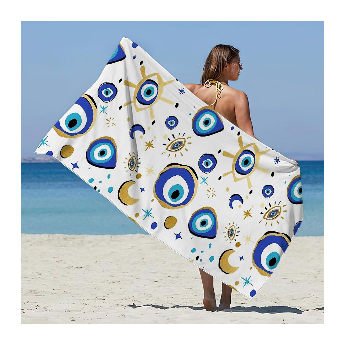 Shanika Chen Strandtuch Glücksaugen Blau Multicolor, schnelltrocknend und saugfähig, B: 30 cm, H: 60 cm - Bild 1