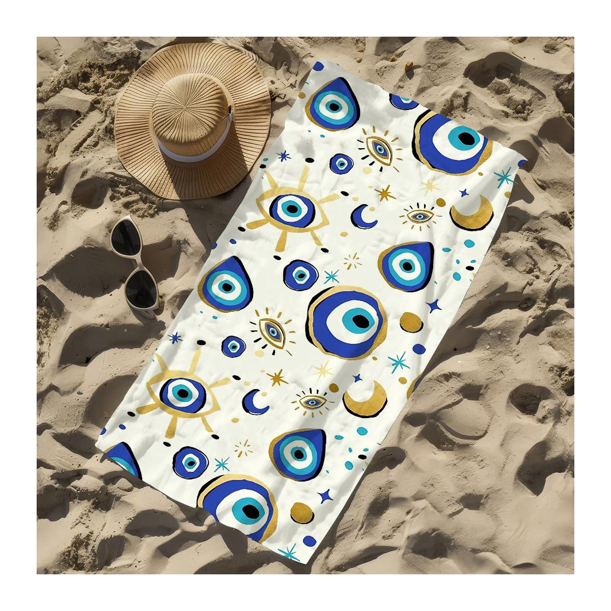 Shanika Chen Strandtuch Glücksaugen Blau Multicolor, schnelltrocknend und saugfähig, B: 30 cm, H: 60 cm - Bild 2