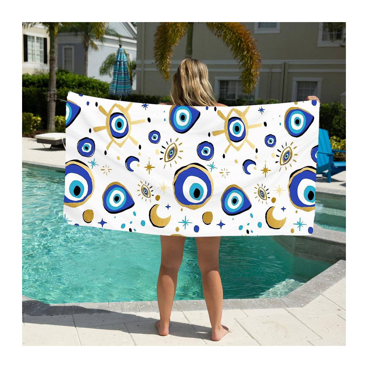 Shanika Chen Strandtuch Glücksaugen Blau Multicolor, schnelltrocknend und saugfähig, B: 30 cm, H: 60 cm - Bild 3
