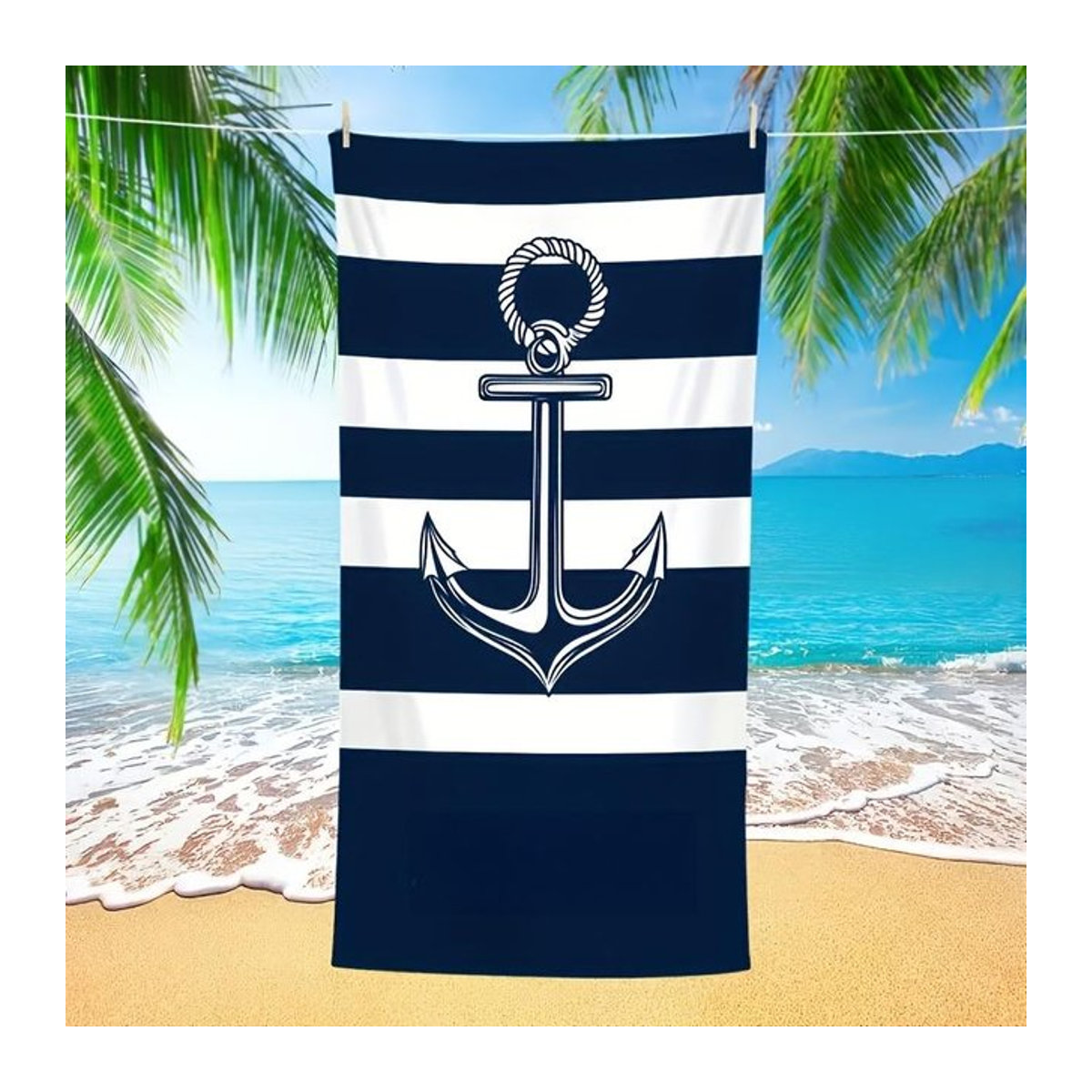 Shanika Chen Strandtuch Nautisches Anker Design Blau B: 30 cm, H: 60 cm - Bild 1