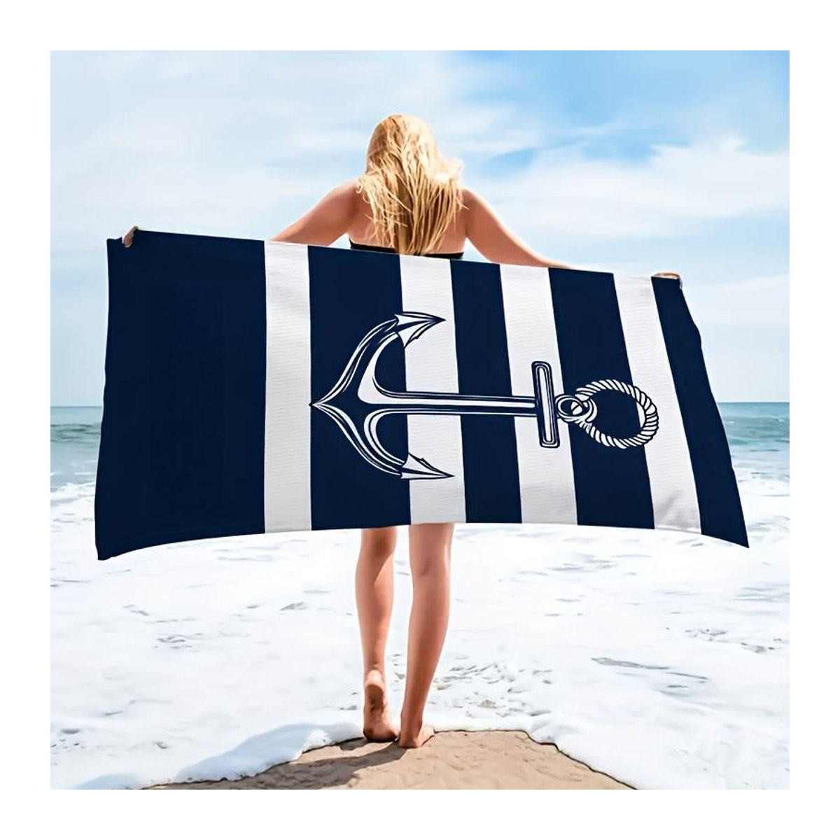 Shanika Chen Strandtuch Nautisches Anker Design Blau B: 30 cm, H: 60 cm - Bild 3