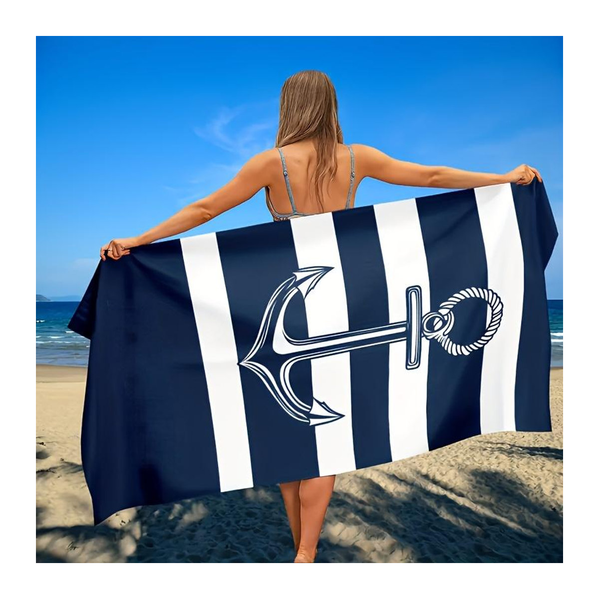 Shanika Chen Strandtuch Nautisches Anker Design Blau B: 30 cm, H: 60 cm - Bild 5