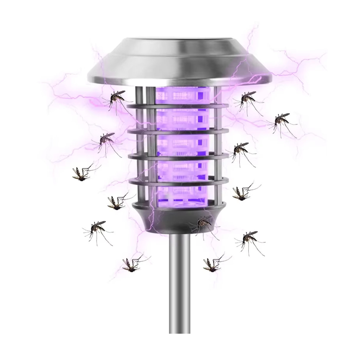 SHENZHITECH 3-in-1 Solarleuchte mit 8 LED und Insektenvernichter in Silber für Garten und Terrasse - Bild 1