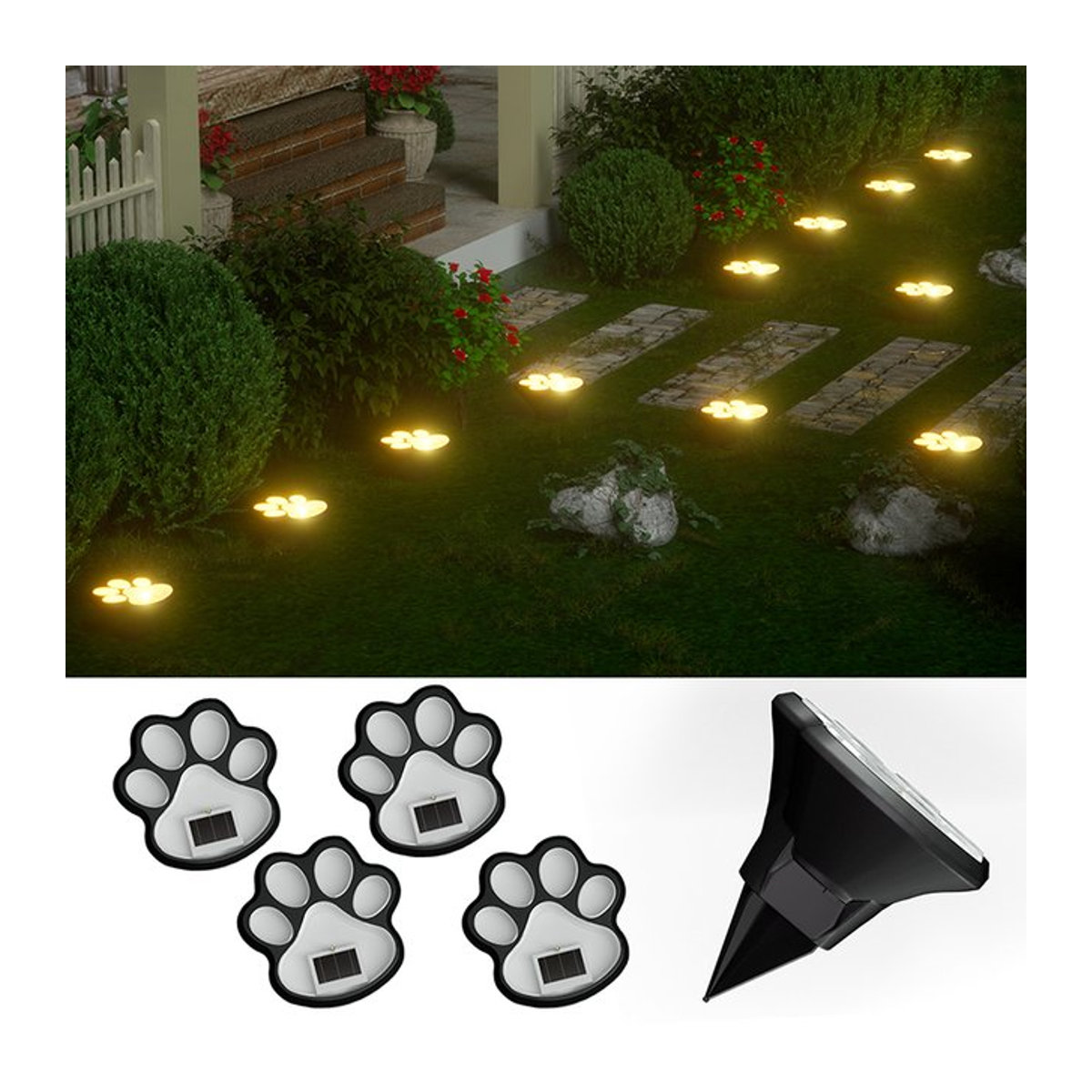 SHENZHITECH 4er Set Solar Outdoor LED Gartenleuchten in Schwarz zur Landschaftsbeleuchtung für Garten Terrasse und Treppen - Bild 1
