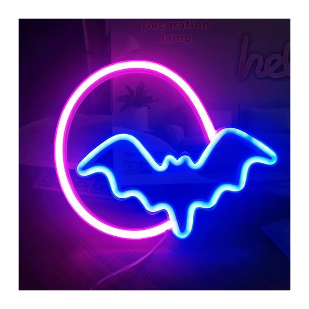 SHENZHITECH LED Fledermaus-Neonschild mit Mond-Motiv in Weiß oder Bunt zur Tisch- und Wanddekoration via USB oder Batterie - Bild 3