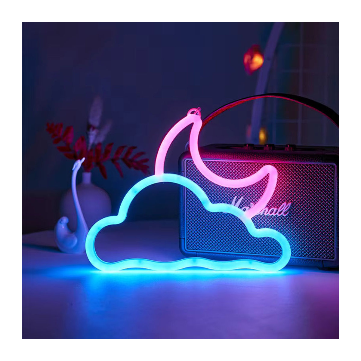 SHENZHITECH LED Mond-Neonschild Bunte Atmosphärenbeleuchtung mit Sockel für moderne Dekoration - Bild 2