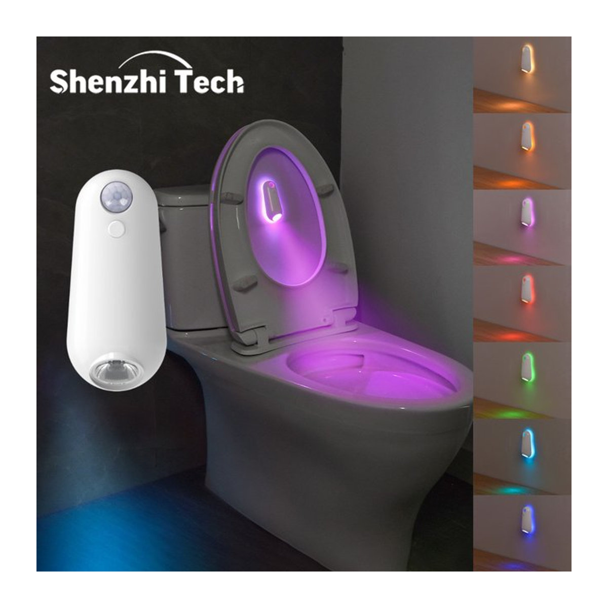 SHENZHITECH LED Smart Motion Sensor Nachtlicht mit 8 Farben, USB wiederaufladbar, minimalistisches Design für WC, Korridor und Camping - Bild 1